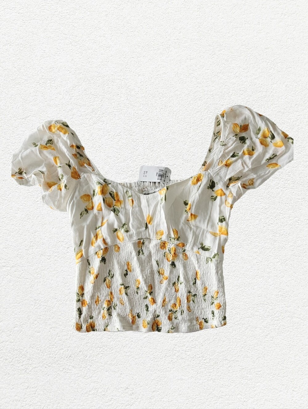 Abercrombie & Fitch White Crop Top with Yellow Floral Print